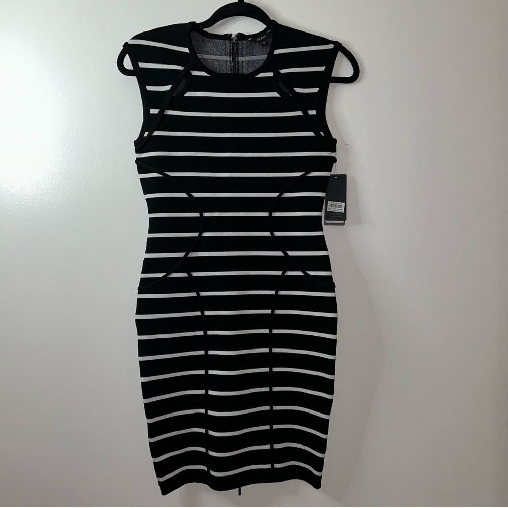 Guess Black With White Stripe Bodycon Mini Dress Size Medium NEW